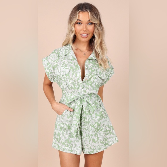 Petal & Pup Pants - Petal & Pup Volks Button Up Romper in Sage Floral